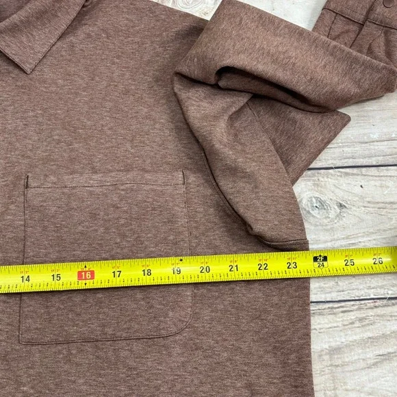Lululemon Soft Knit XL Long Sleeve Button Up Shirt Brown Heathered Snap Button - Picture 6 of 7